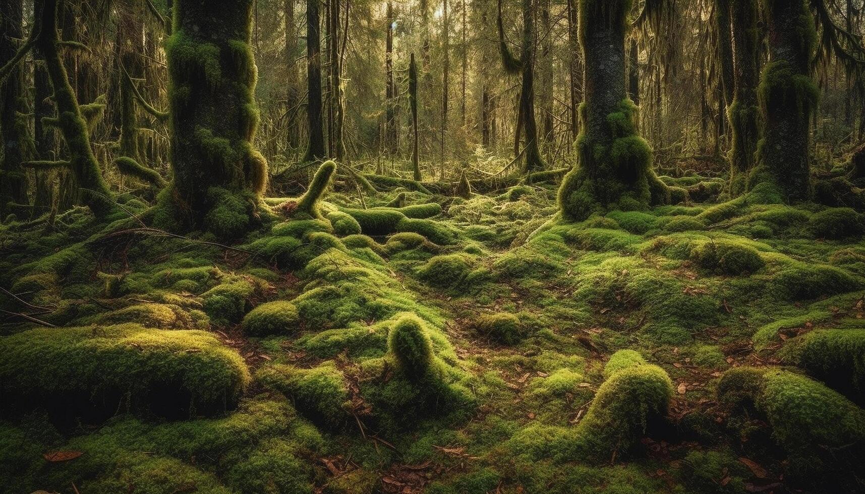 Tranquil scene of ancient forest natural beauty generated by AI photo