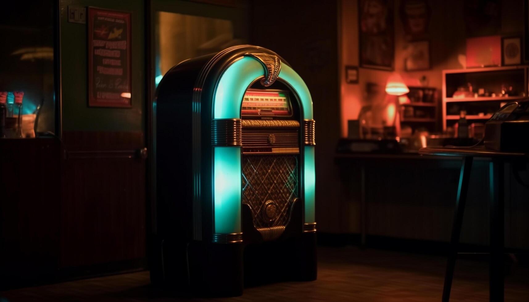 Glowing antique oven illuminates modern kitchen at night generated by AI photo