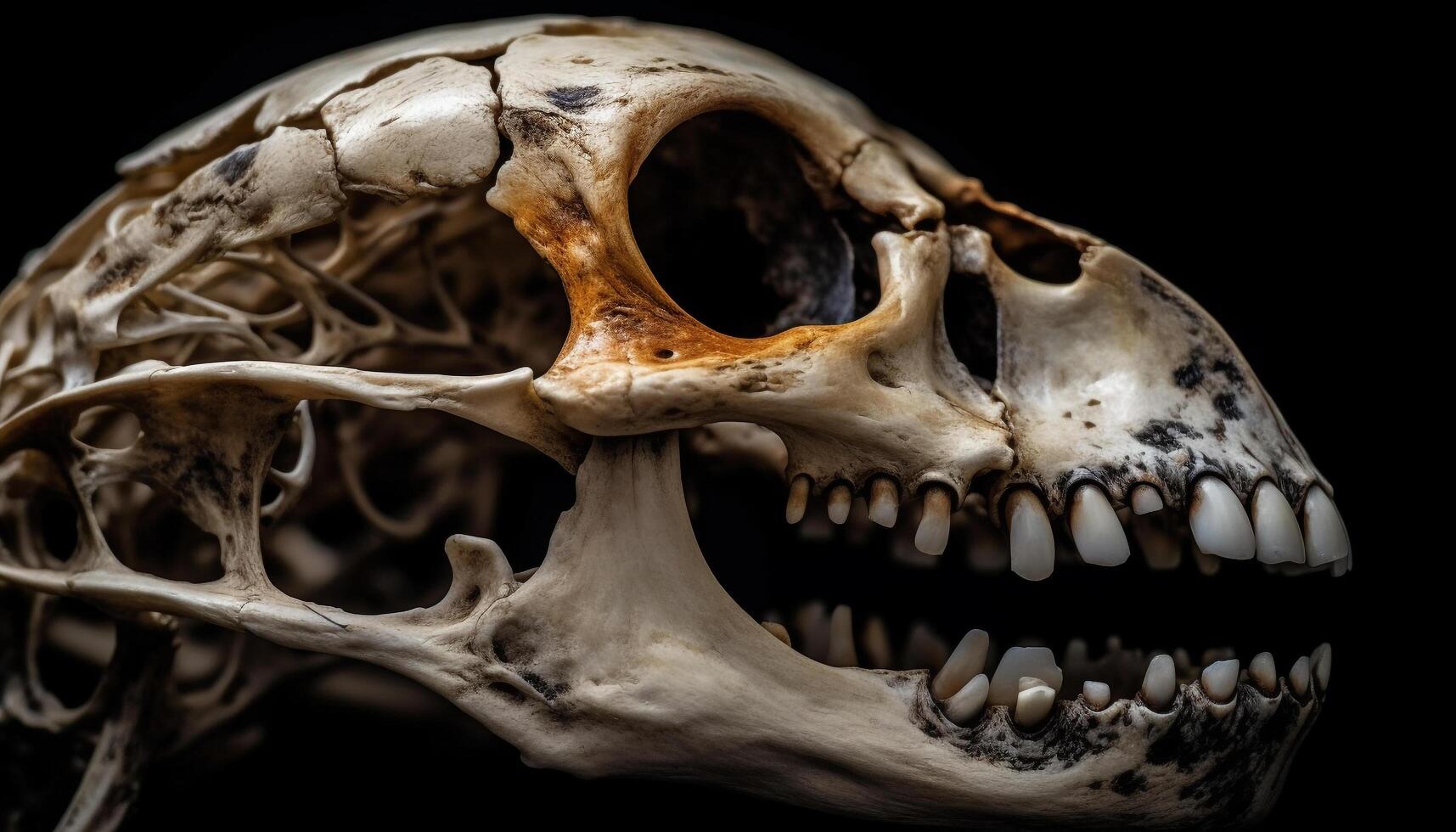 Spooky animal skull on black background generated by AI photo