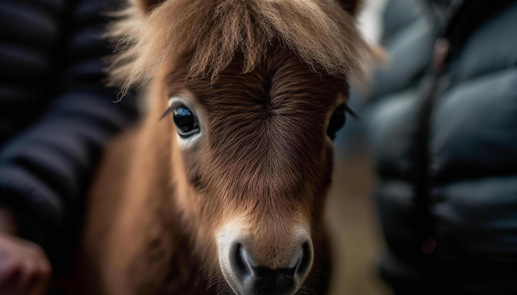 Cute horse foal grazing in rural meadow generated by AI photo