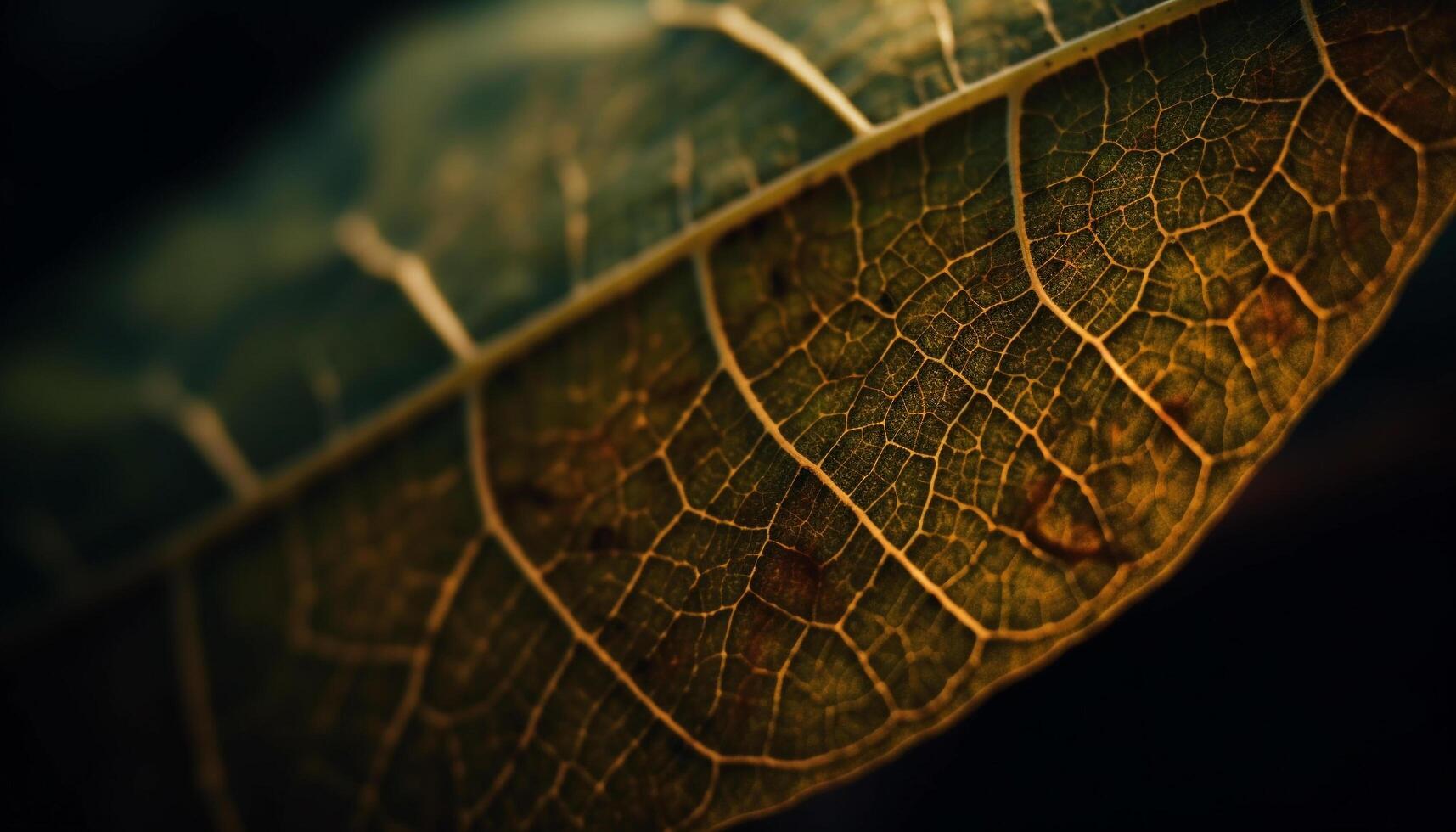 Vibrant leaf vein, wet with dew drops generated by AI photo