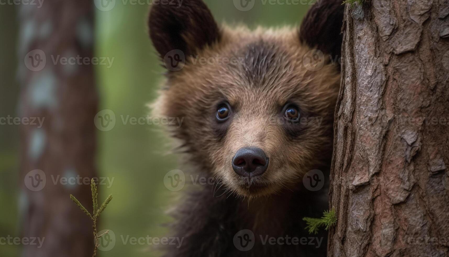 Fluffy puppy sits on green grass, alert generated by AI photo