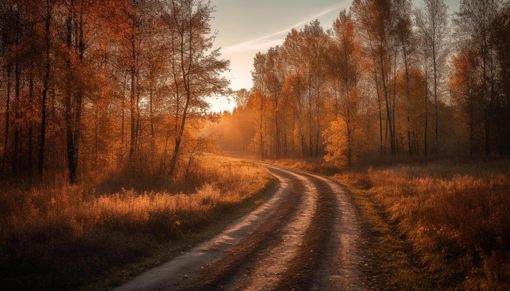 Vibrant autumn foliage paints tranquil forest scene generated by AI photo