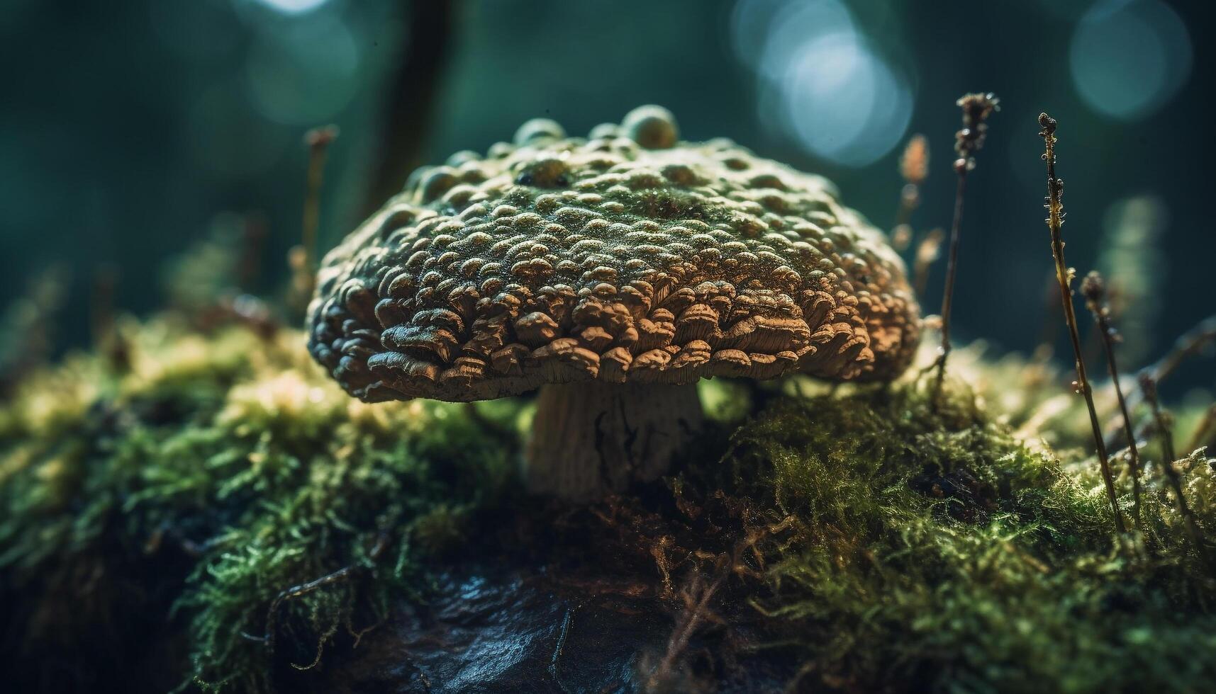 Fresh fly agaric mushroom, poisonous but beautiful generated by AI photo