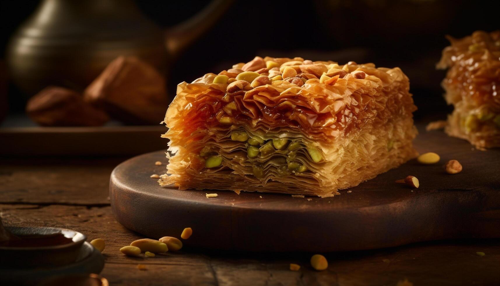 Homemade baklava, a sweet East Asian indulgence generated by AI photo