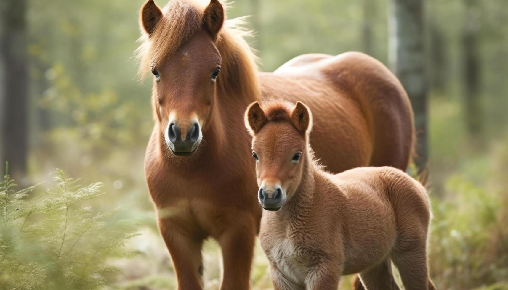 Young horse grazes in meadow at sunset generated by AI photo