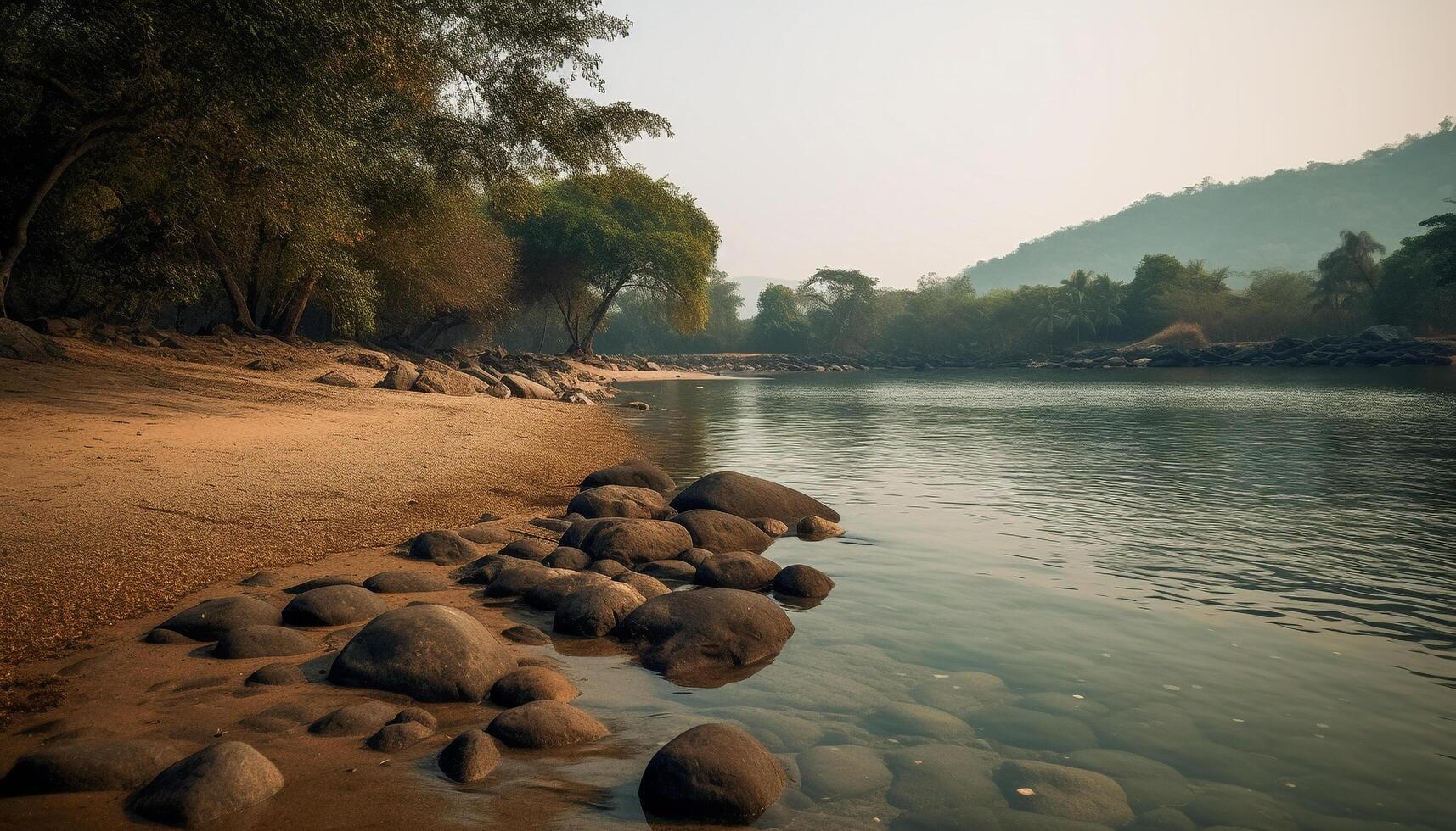 Tranquil scene of sunrise over mountain landscape generated by AI photo