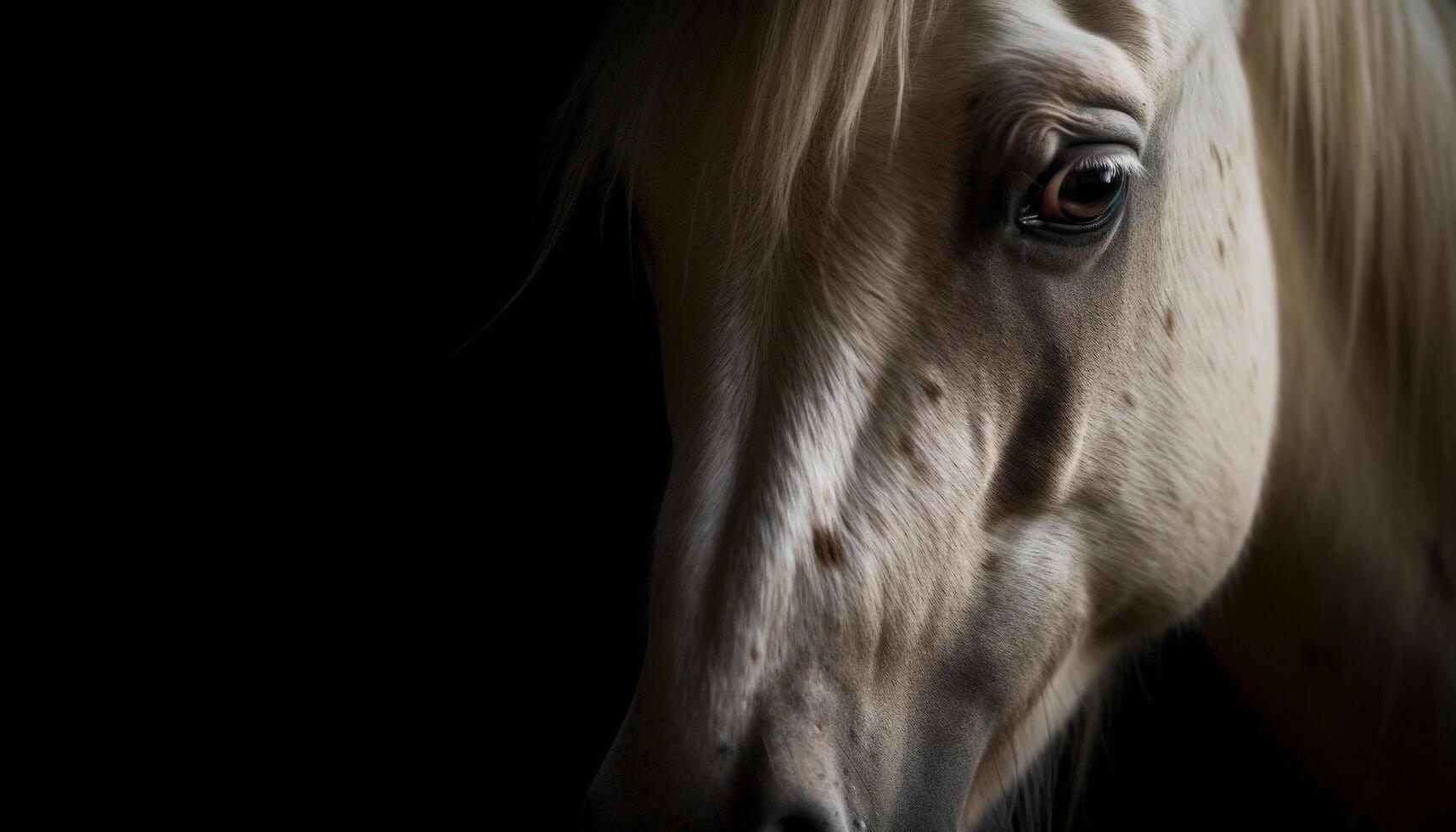 Thoroughbred horse, black beauty, looking at camera generated by AI photo