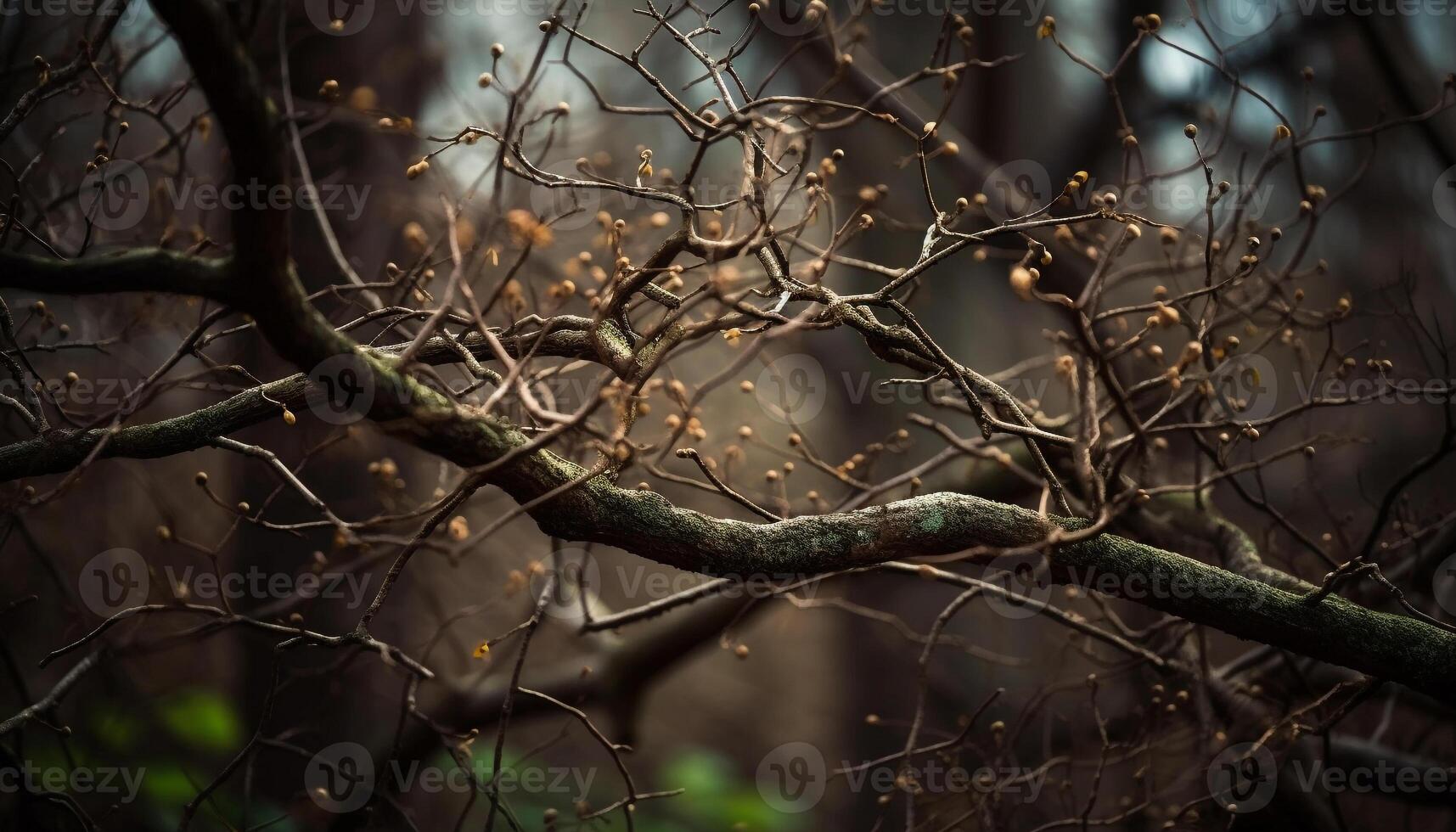 Autumn leaves on tree branch in forest generated by AI photo