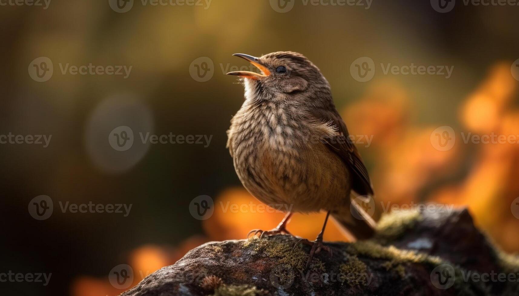 Yellow songbird perching on branch, singing tranquility generated by AI photo