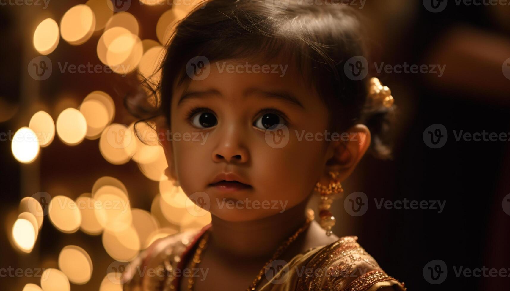 linda niño retrato mirando a cámara sonriente felizmente generado por ai foto