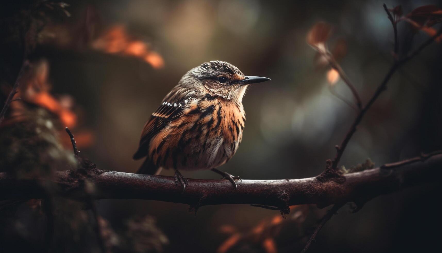 pequeño pájaro encaramado en rama, cerca arriba ver generado por ai foto