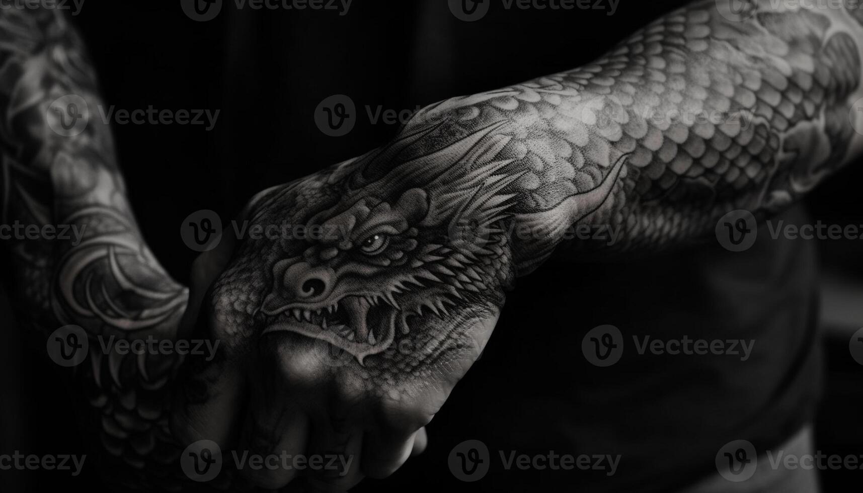 Furious dragon head, teeth bared, looking menacingly generated by AI photo