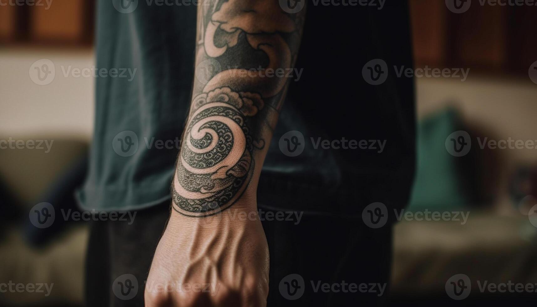 hermoso tatuado hombre crea moderno animal diseño generado por ai foto