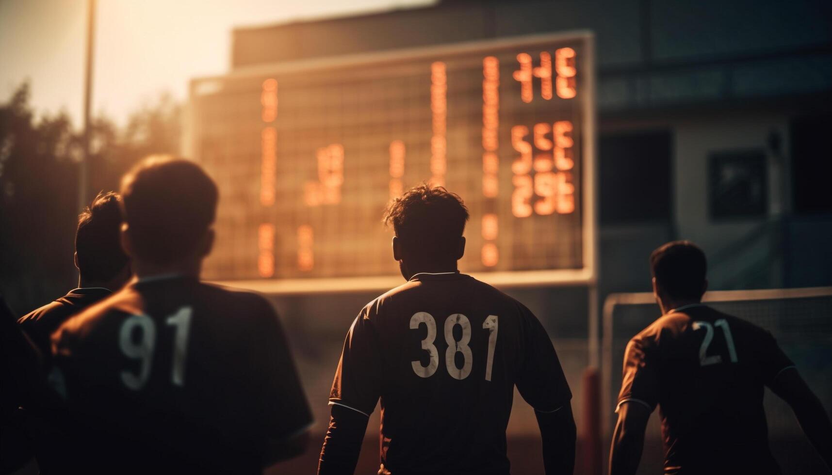 Silhouettes of athletes running in the dusk generated by AI photo