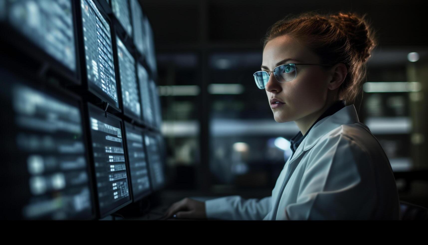 Young adult programmer using computer in office generated by AI photo