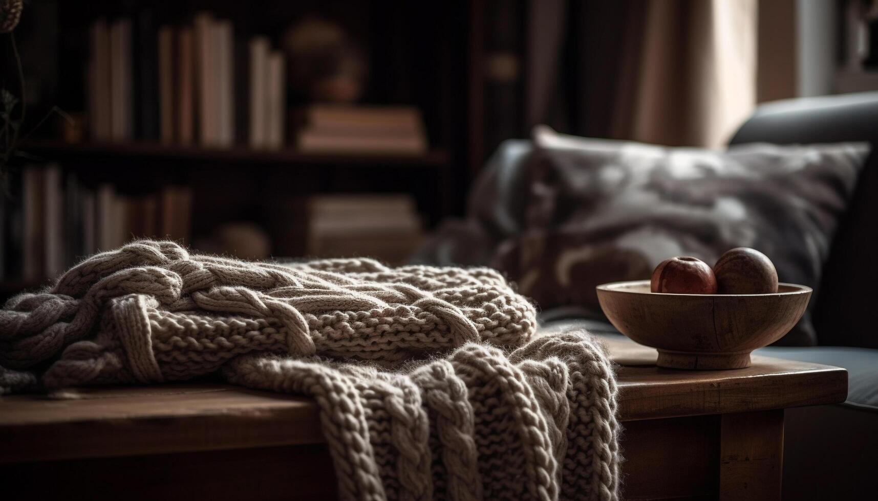 Comfortable pillow on rustic wooden sailboat bed generated by AI photo