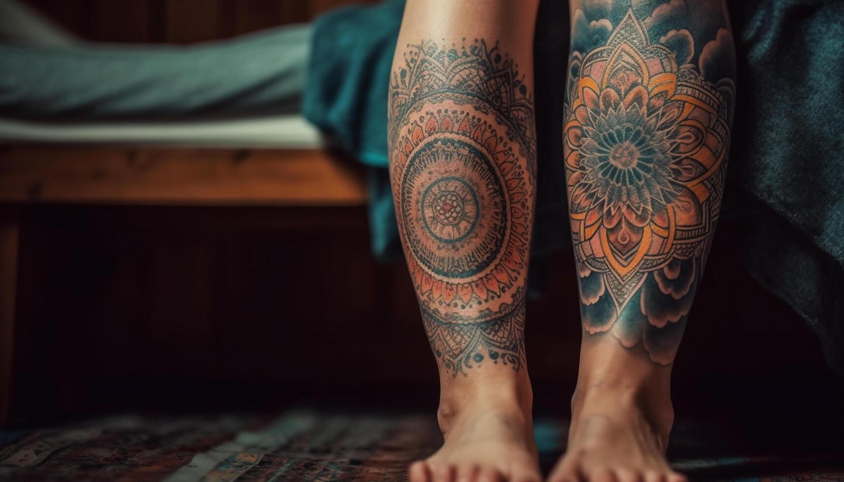 descalzo elegancia alheña tatuaje creatividad en madera generado por ai foto