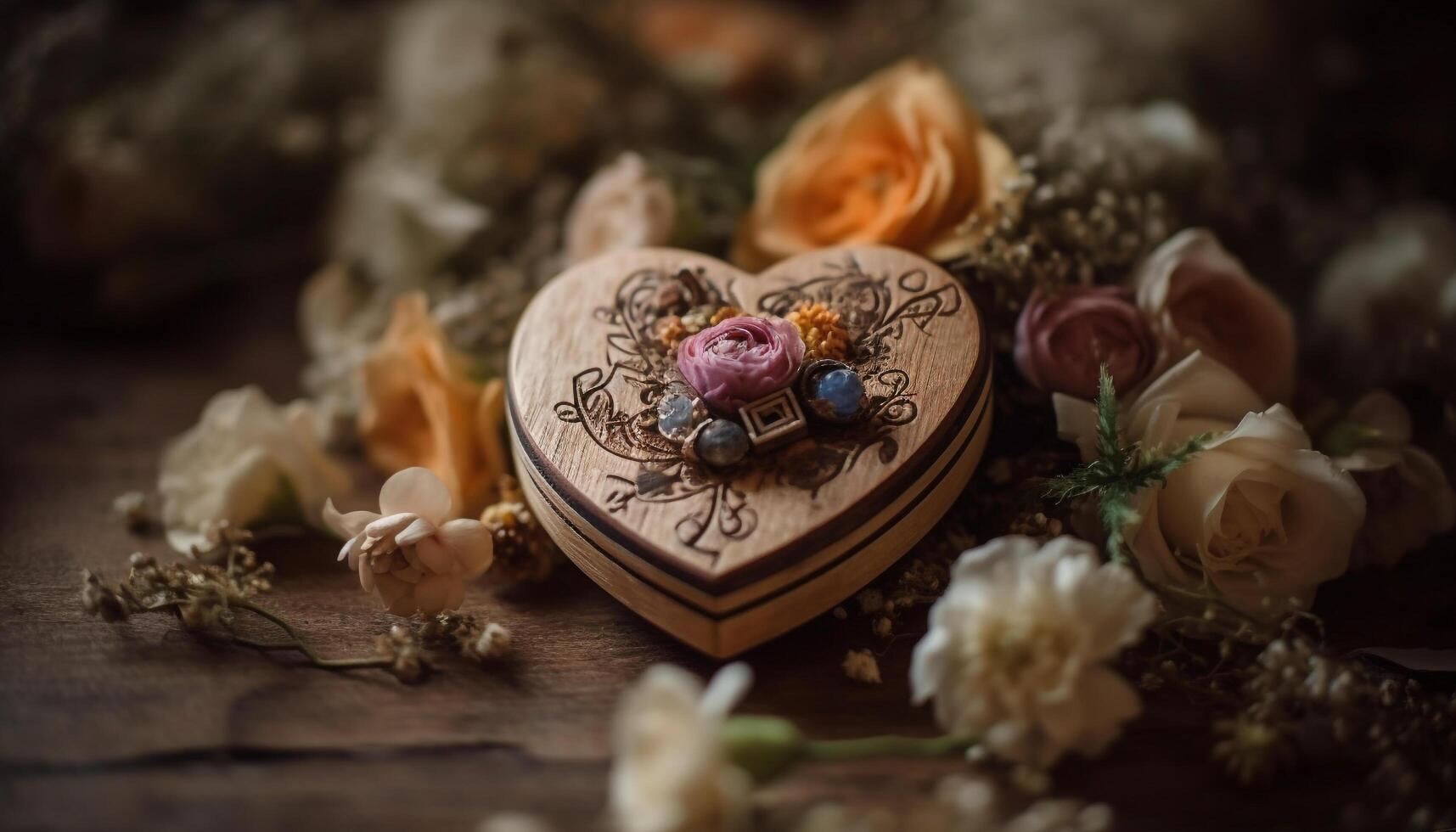 Antique candle on rustic table, symbolizes love generated by AI photo