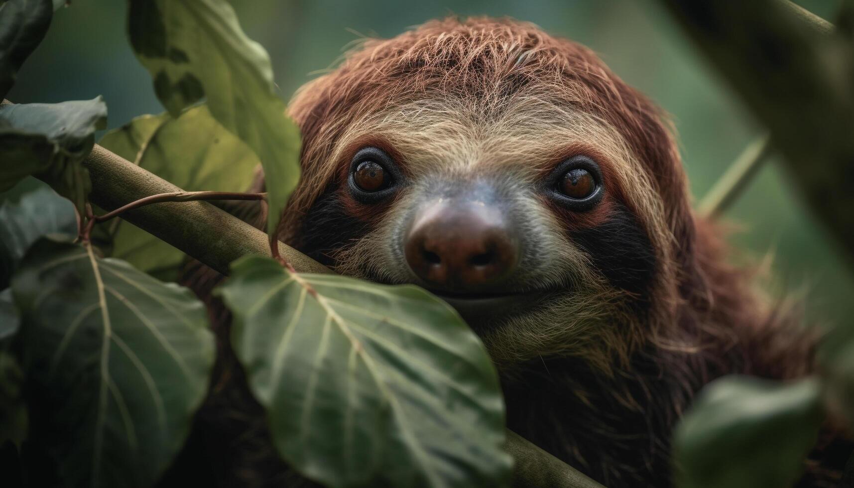 Cute primate staring, close up portrait in nature generated by AI photo