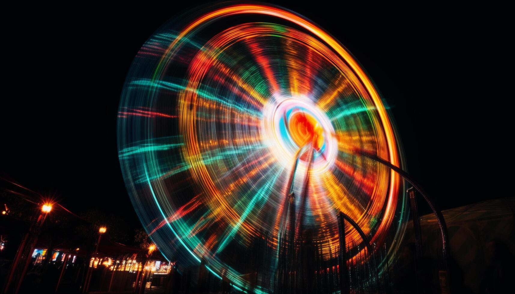 Spinning wheel ignites vibrant nightlife with abstract patterns generated by AI photo