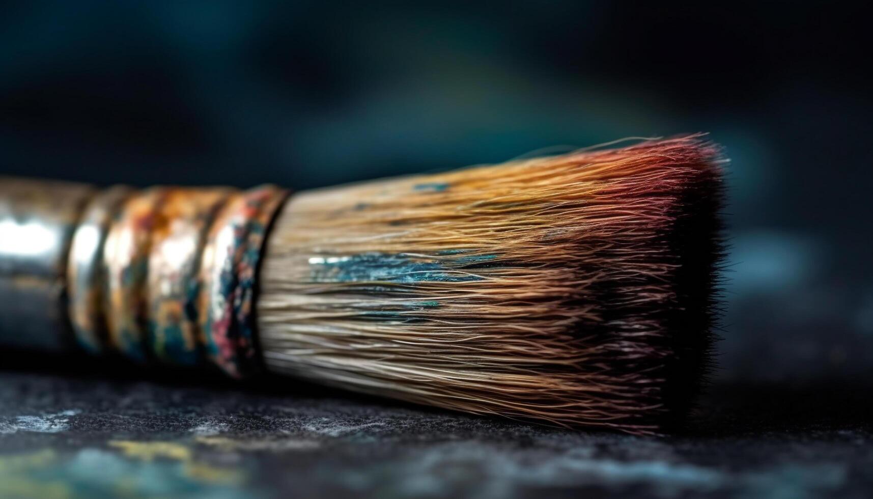 Metallic paintbrush bristles create multi colored beauty product generated by AI photo