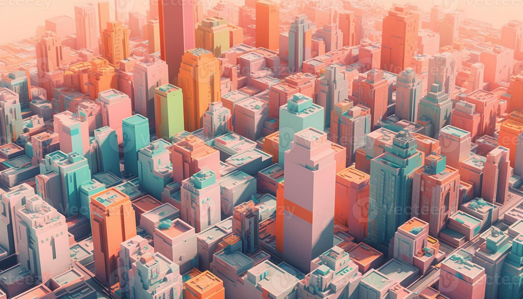 Modern city skyline at dusk, multi colored lights generated by AI photo