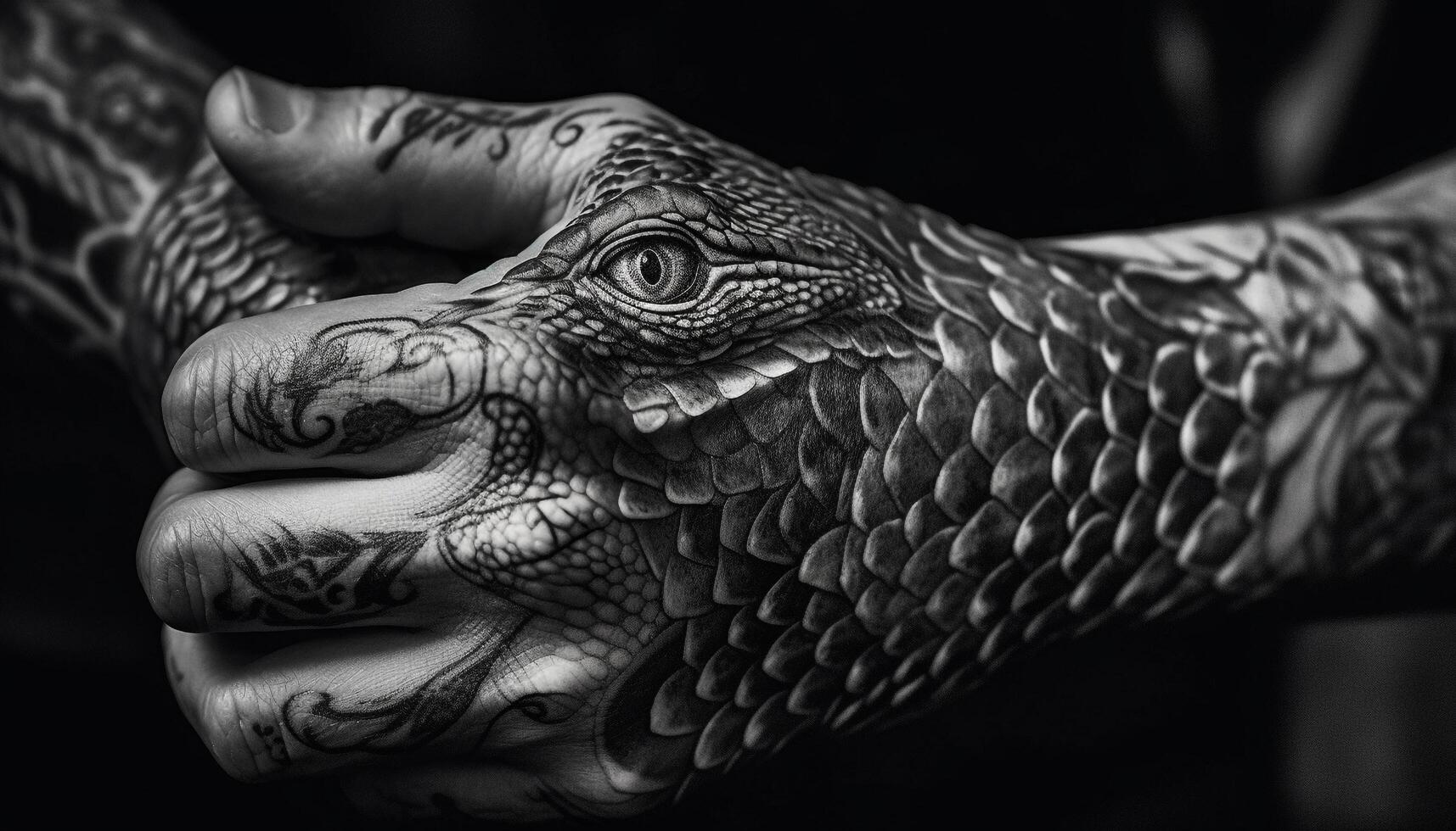 Furious viper monochrome scales create spooky pattern generated by AI photo