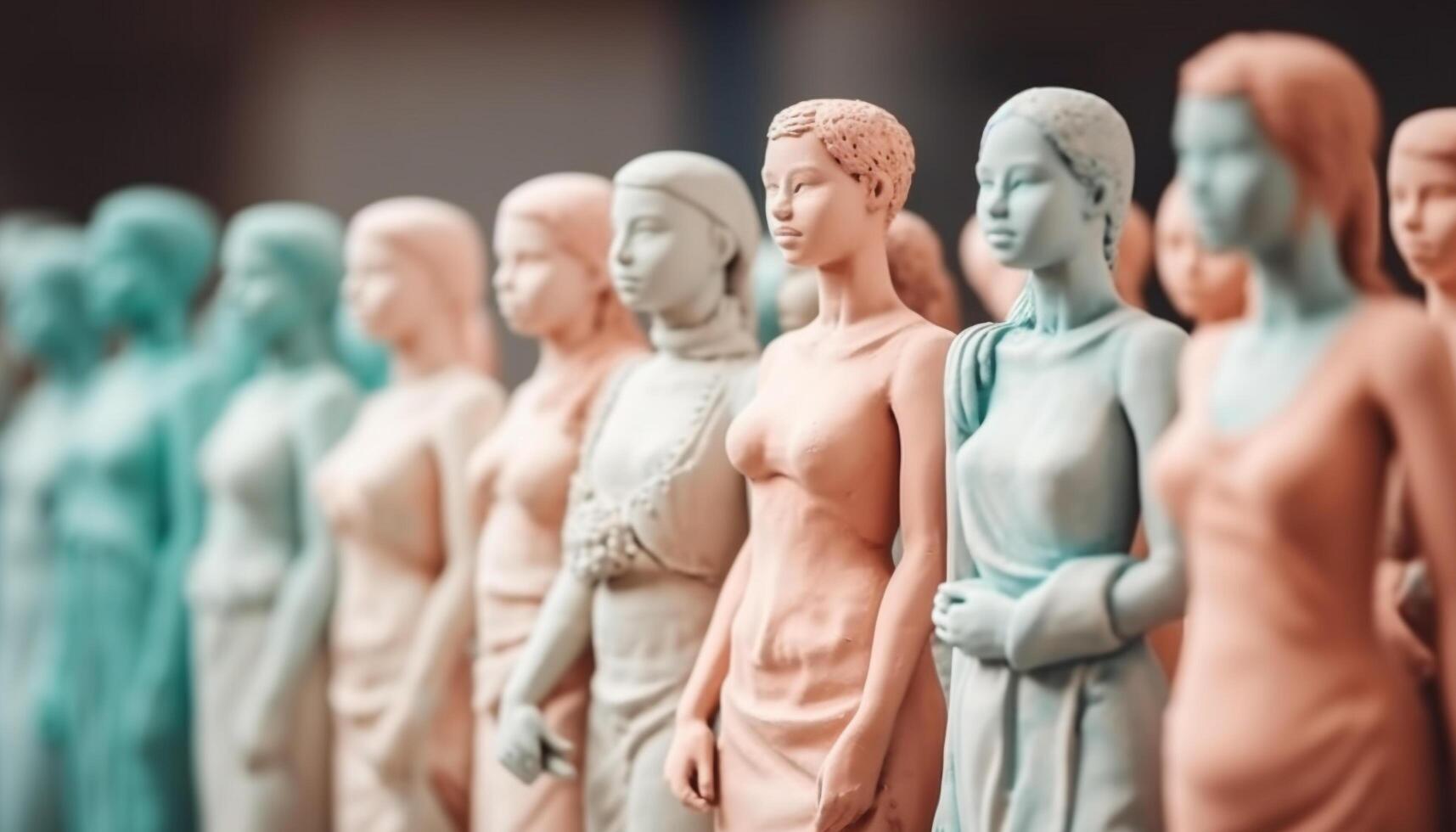 Repetitive plastic torsos, male and female likeness generated by AI photo
