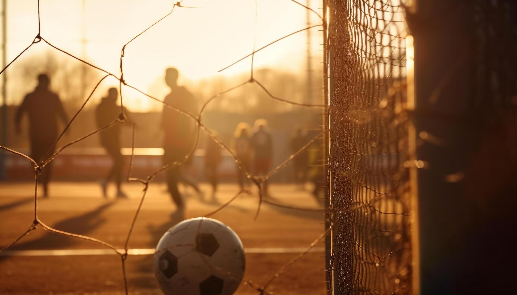 Teamwork in motion, scoring at sunset generated by AI photo