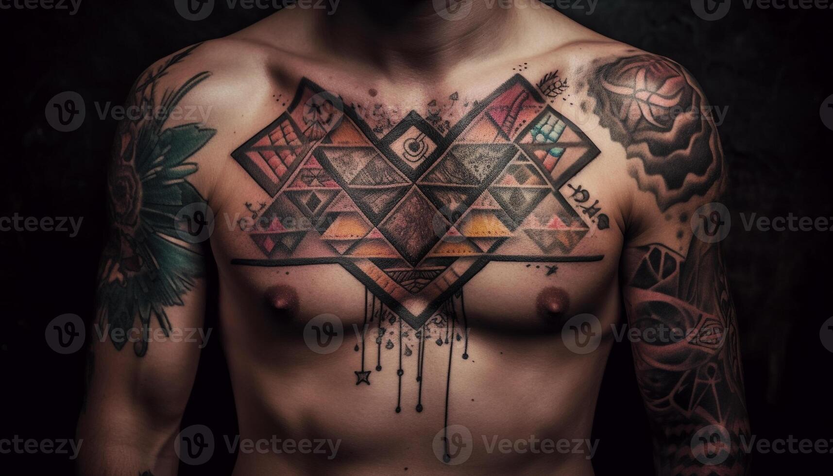 Inked torso symbolizes creativity and individuality generated by AI photo