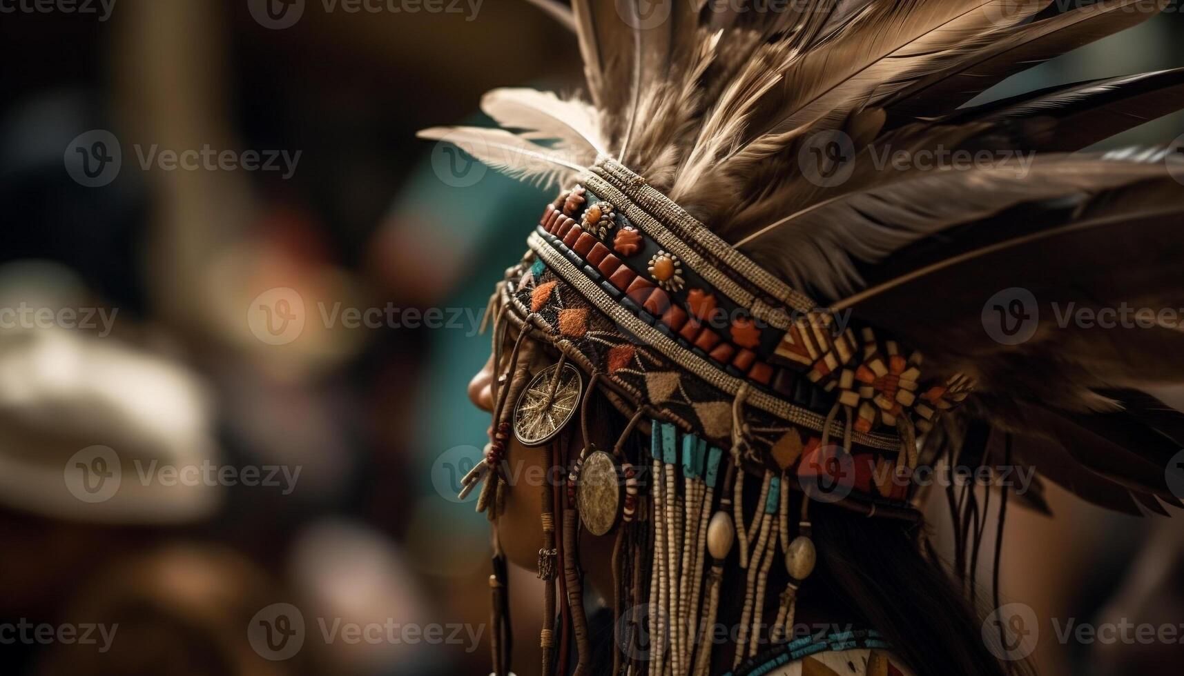 Elegance and tradition in indigenous headdress design generated by AI photo