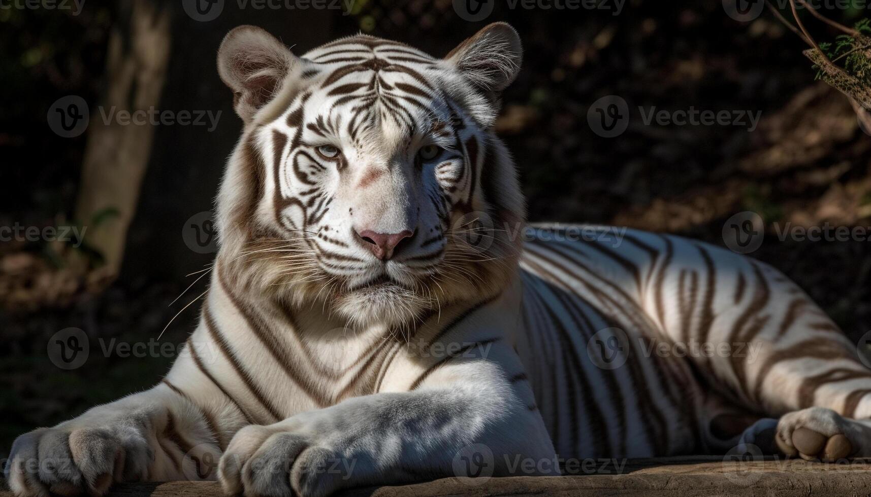 majestuoso Bengala Tigre descansando en tropical selva generado por ai foto