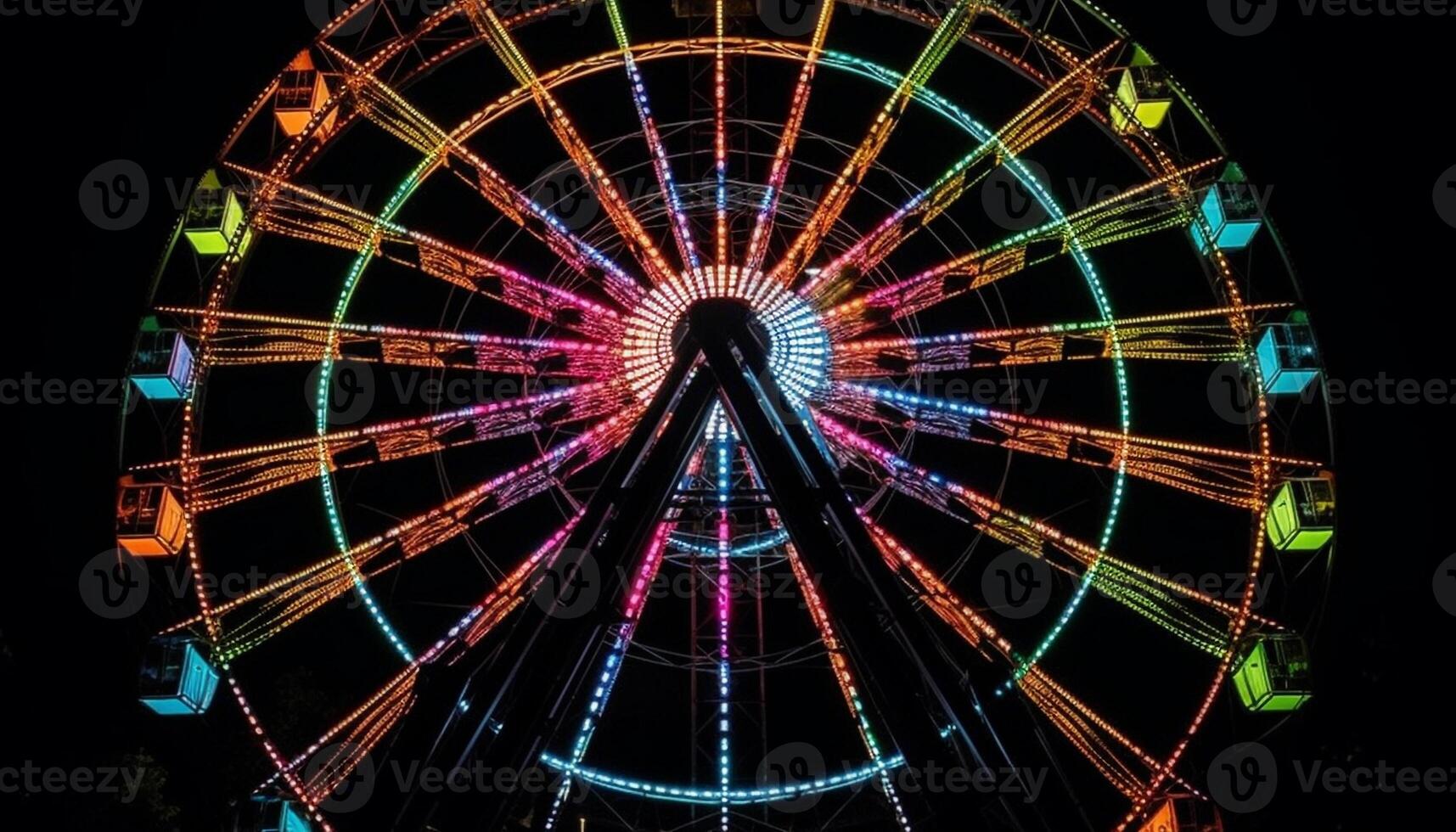 Spinning wheel of joy, carnival vibrant lights generated by AI photo