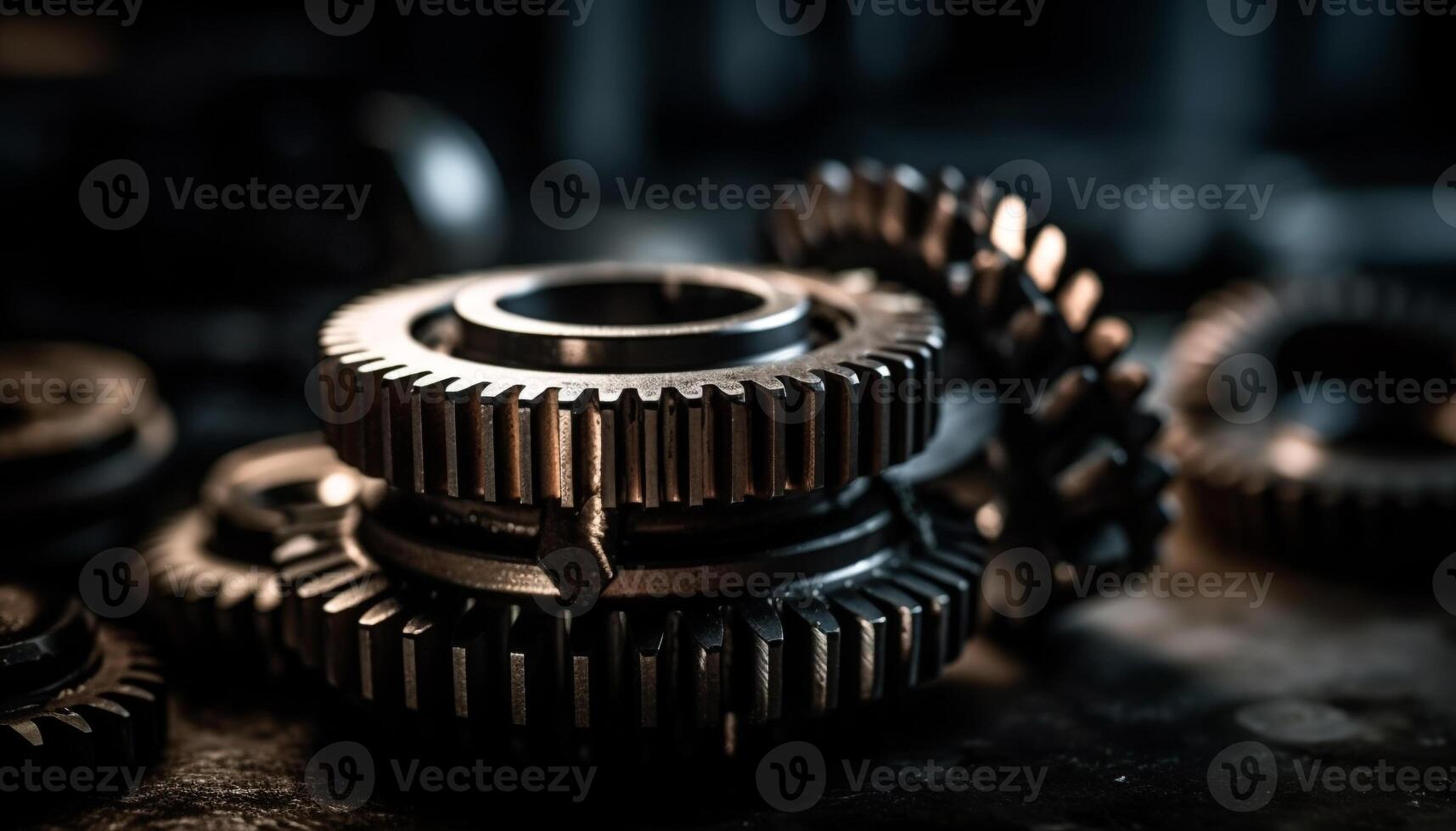 Interlocked machinery turning steel gears with teamwork generated by AI photo