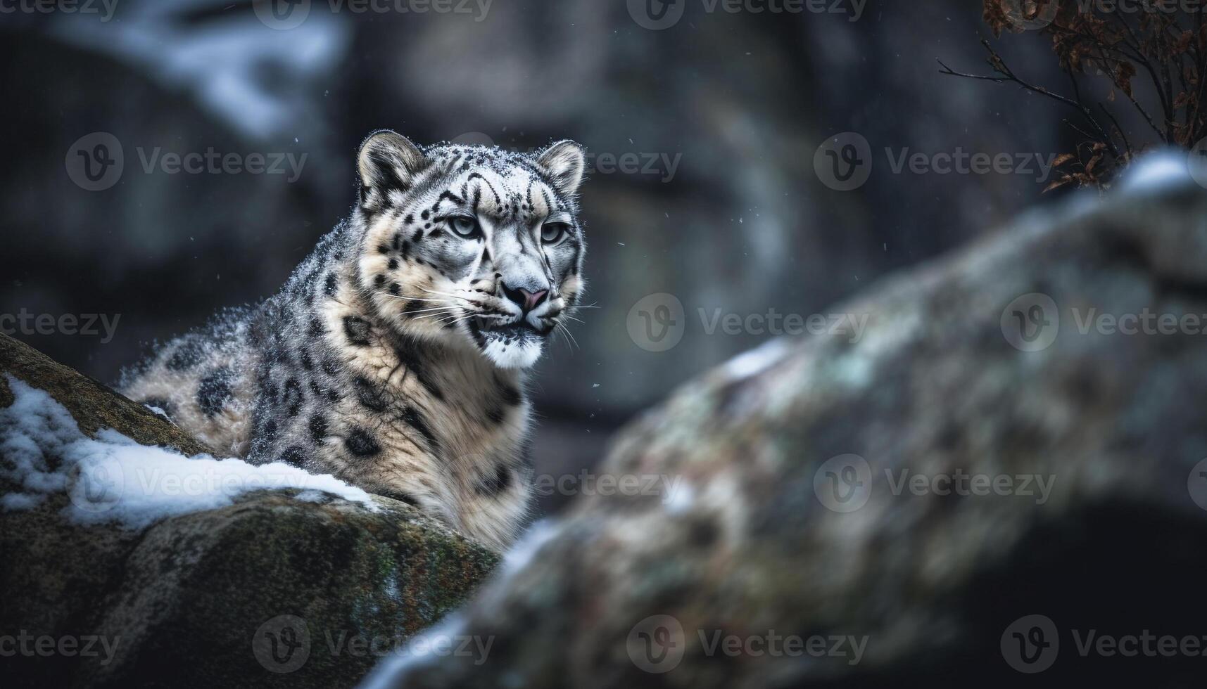 majestuoso Tigre mirando a cámara en nieve generado por ai foto