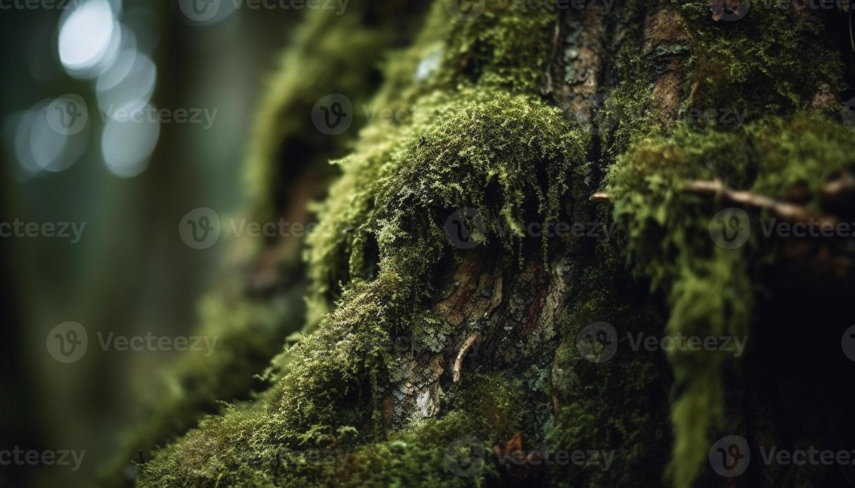 Green leaves on wet tree trunk in forest generated by AI photo