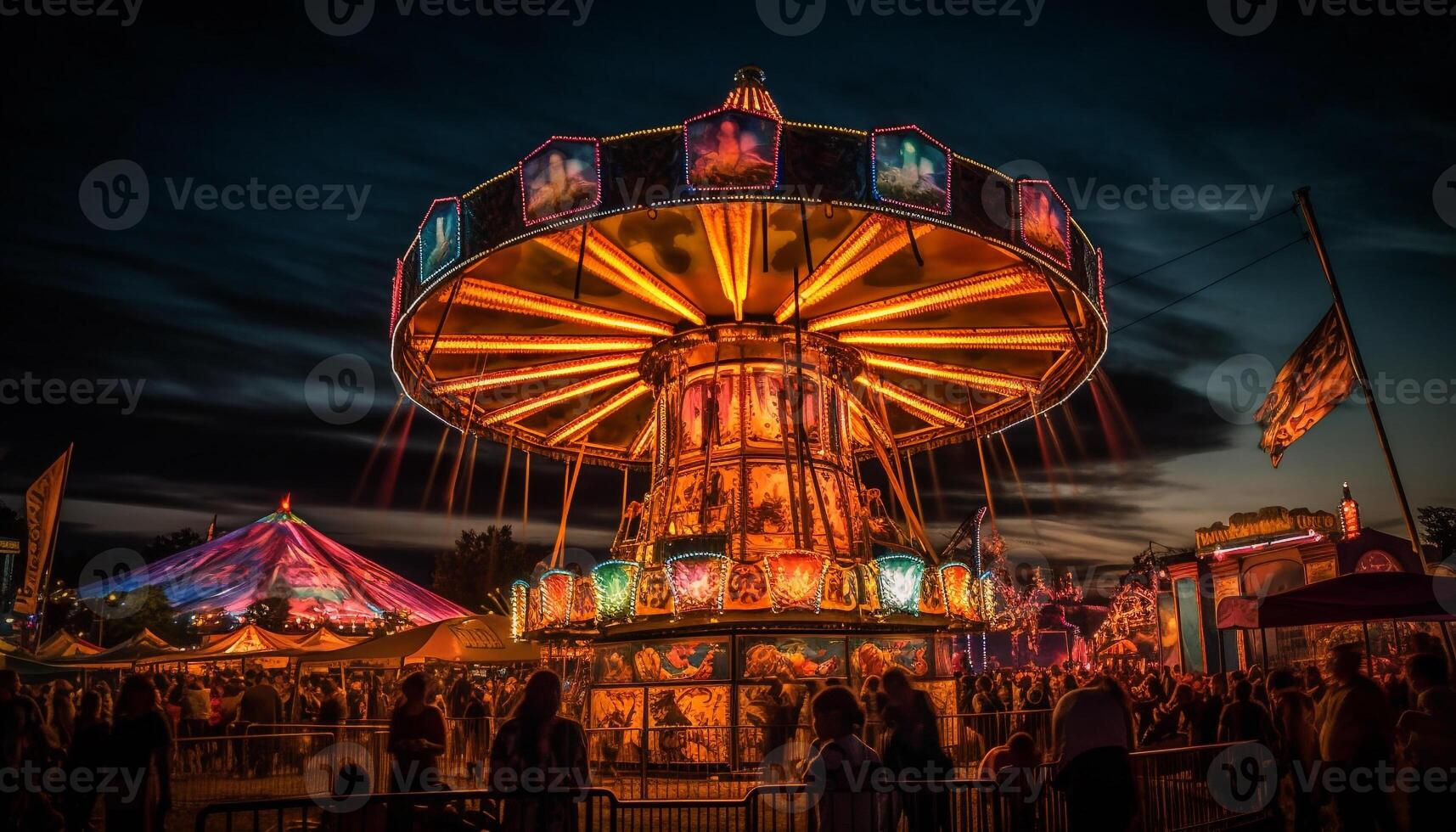 Spinning carousel brings joy to nighttime crowd generated by AI photo
