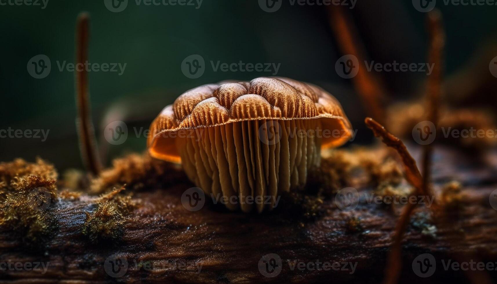 Fresh fly agaric mushroom cap in forest foliage generated by AI photo