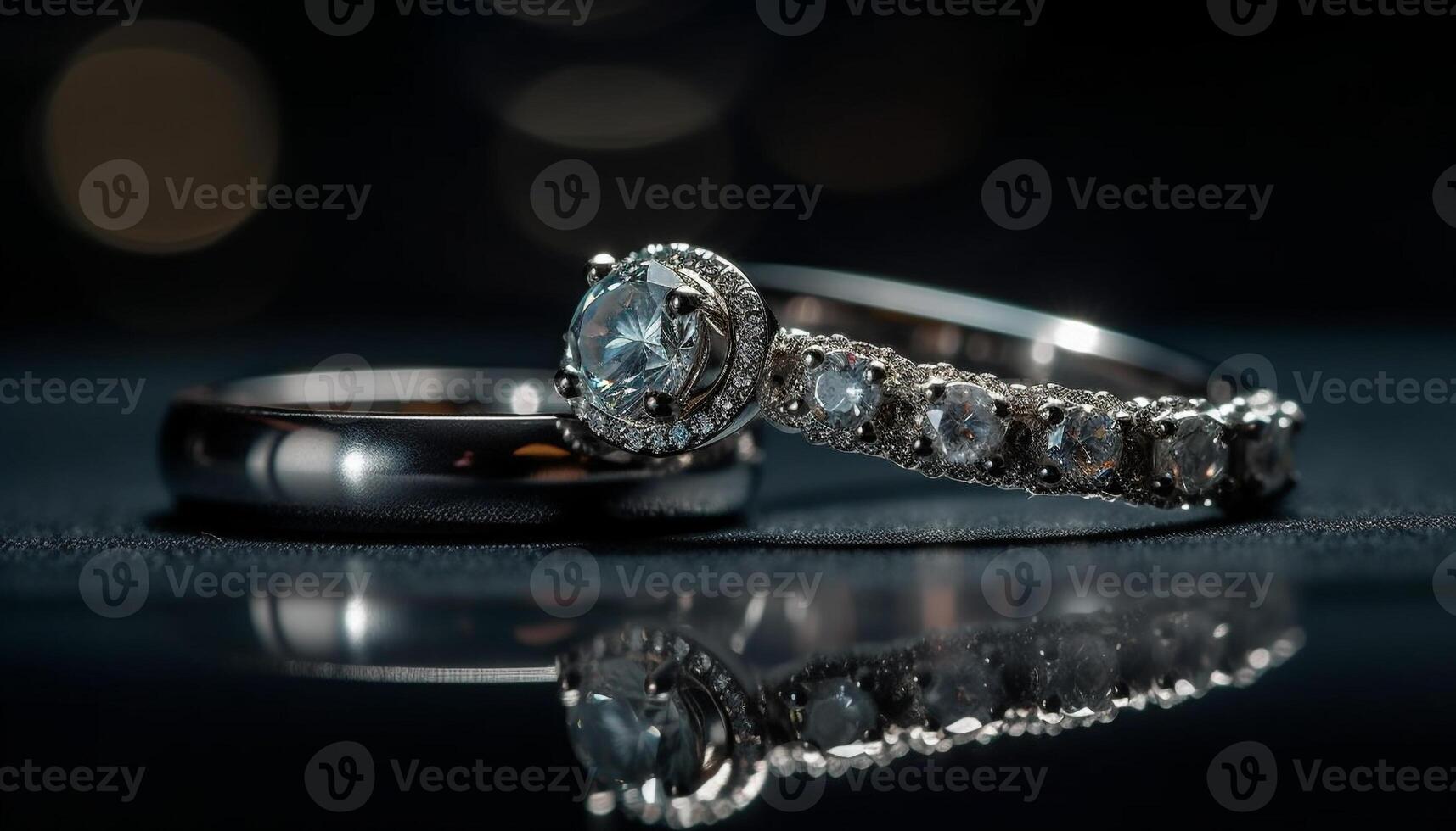 Shiny platinum wedding ring with diamond gemstone generated by AI photo