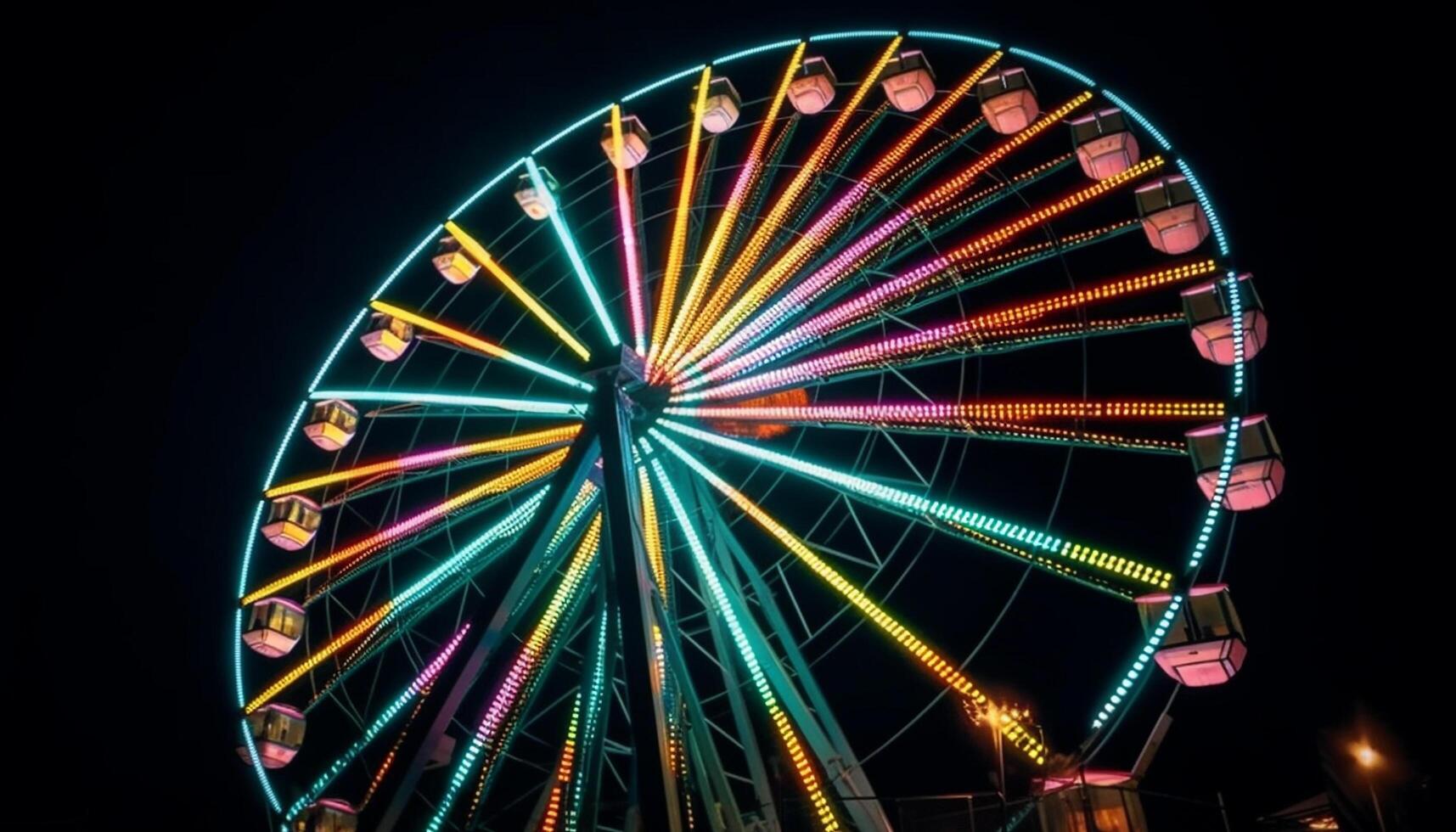 hilado rueda de vibrante carnaval emoción brilla neón generado por ai foto