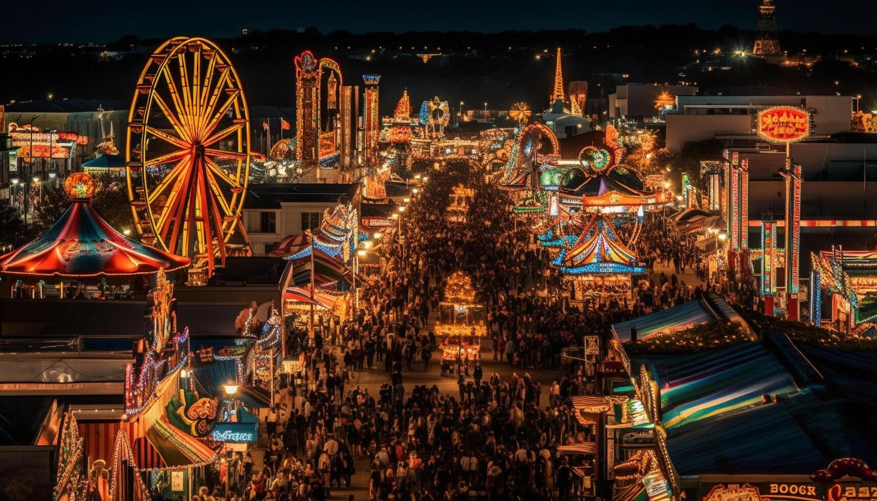 Spinning carousel brings joy to city nightlife generated by AI photo