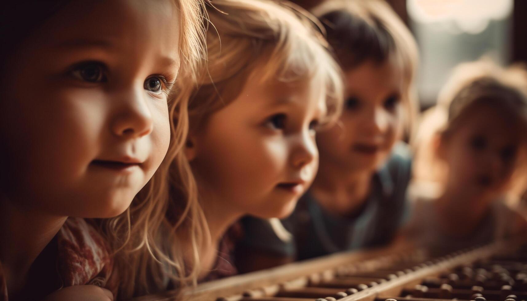 sonriente niños jugando al aire libre, disfrutando infancia divertido generado por ai foto