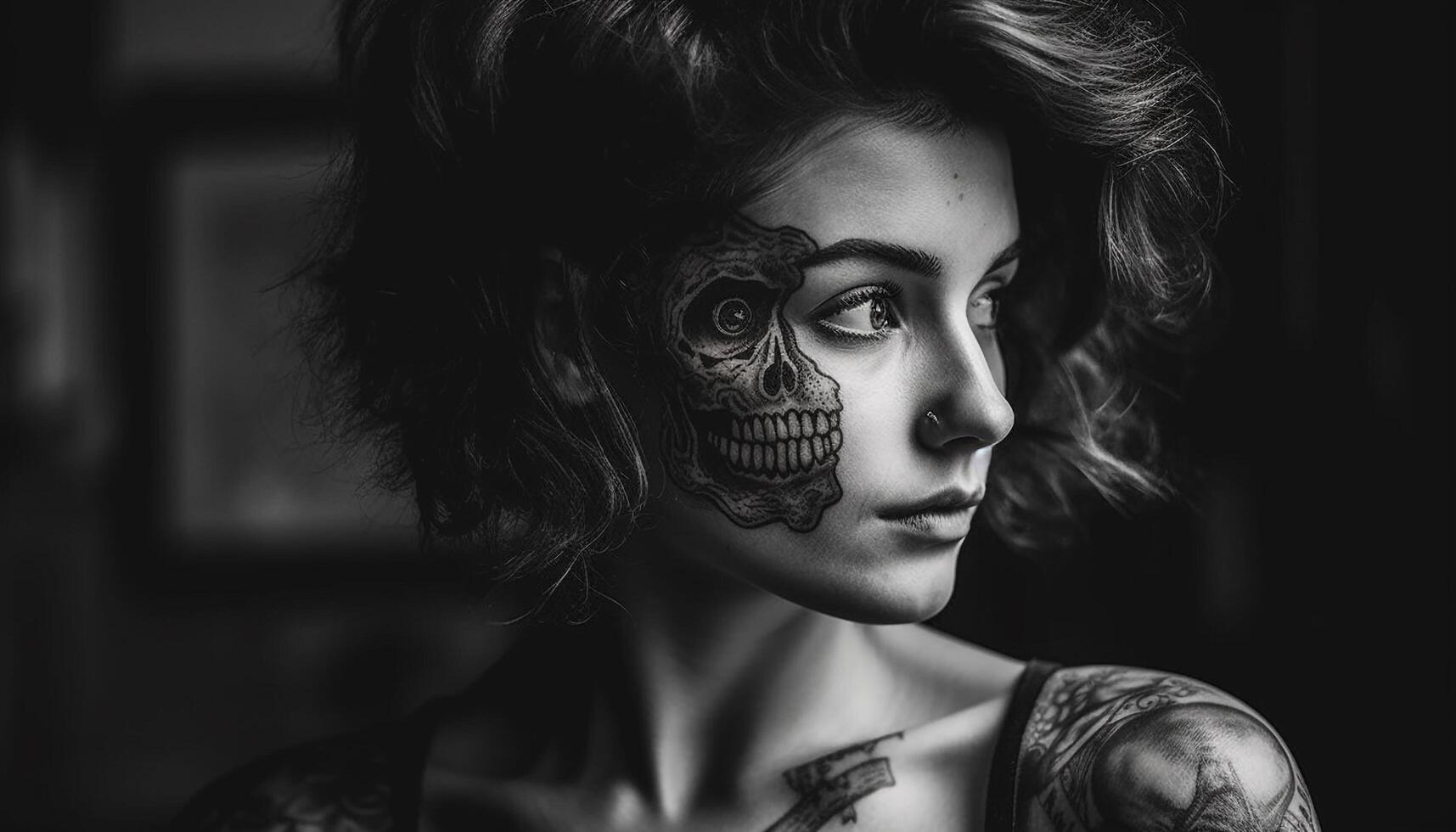 Spooky beauty, elegance, and sensuality in monochrome generated by AI photo