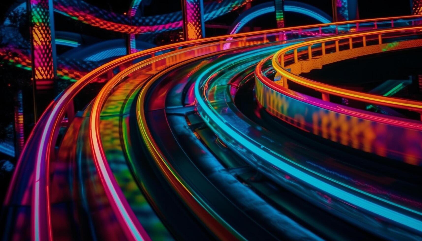 Blurred motion, speed, and vibrant colors ignite city nightlife generated by AI photo