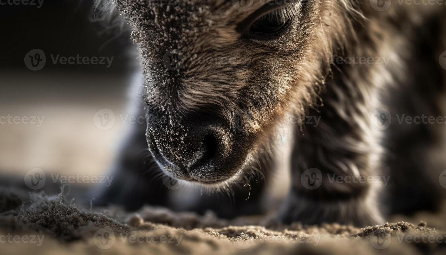 Fluffy goat looking at camera in pasture generated by AI photo