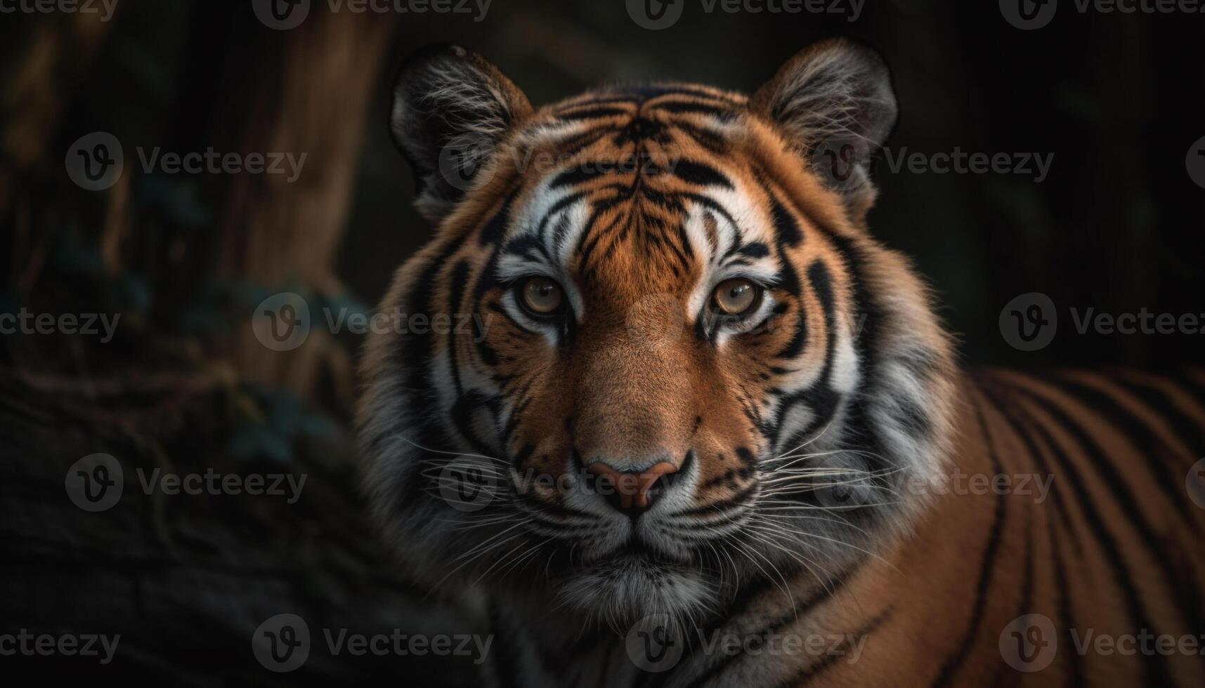 Bengal tiger staring, majestic beauty in nature generated by AI photo