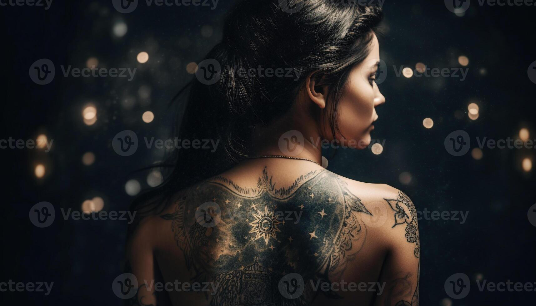 Young adult beauty with tattoo exudes sensuality generated by AI photo