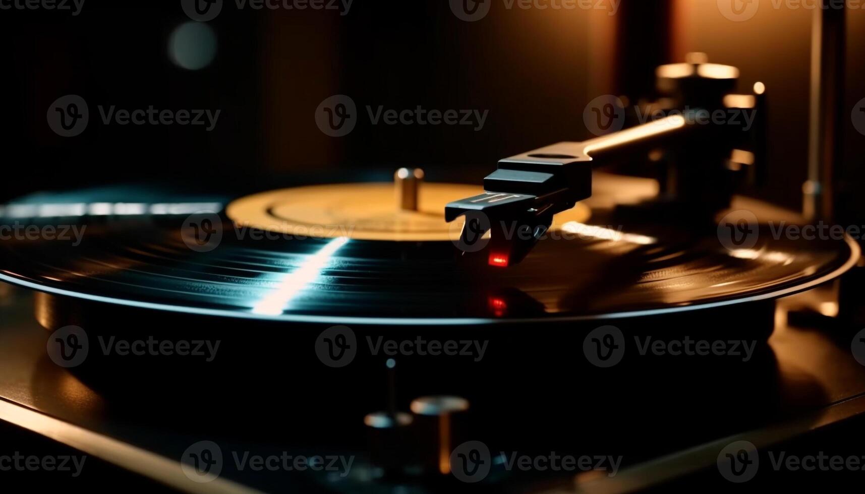 Spinning turntable mixes nightlife at electric nightclub generated by AI photo