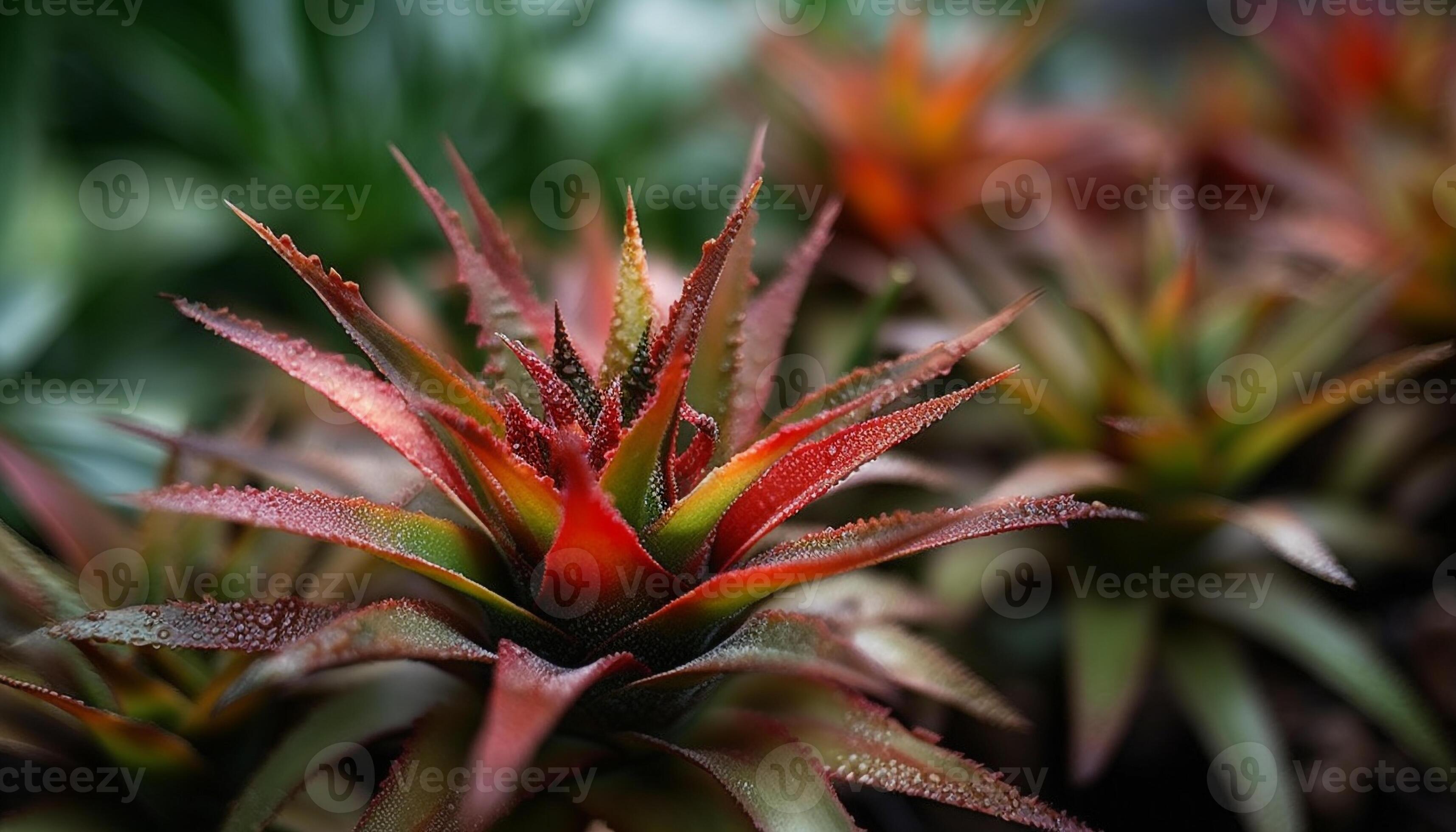 Vibrant pineapple blossom spikes in tropical forest generated by AI